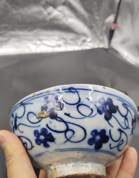 古玩陶瓷清晚.青花花卉紋碗拍賣，當前價格90元