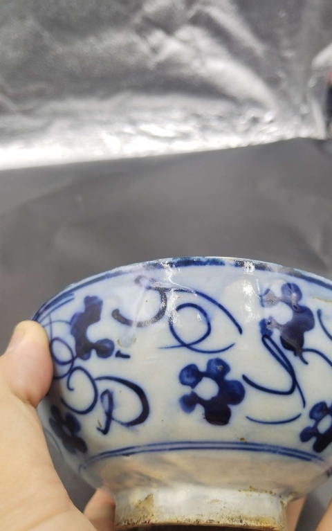 古玩陶瓷清晚.青花花卉紋碗拍賣，當前價格90元