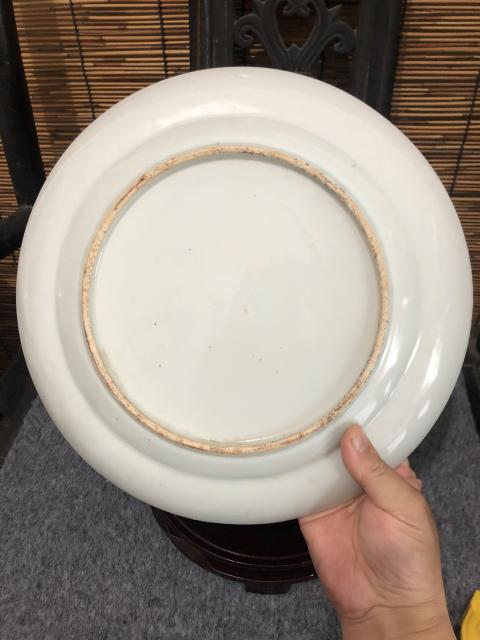 古玩陶瓷清中樓臺亭閣山水紋青花盤拍賣，當前價格2300元