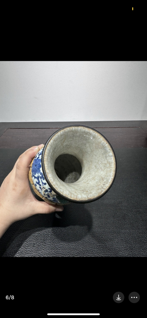 古玩陶瓷晚清哥釉地鐵銹釉五彩加粉彩刀馬人瓶拍賣，當前價格6500元