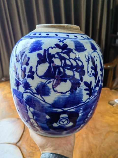 古玩陶瓷晚清牡丹紋青花罐拍賣，當前價格650元