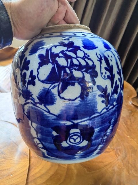 古玩陶瓷晚清牡丹紋青花罐拍賣，當前價格650元