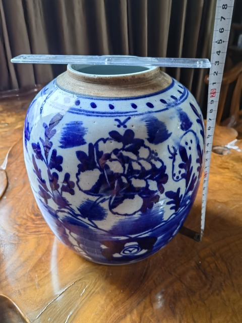 古玩陶瓷晚清牡丹紋青花罐拍賣，當前價格650元