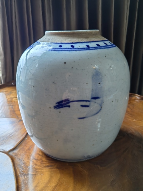 古玩陶瓷晚清牡丹紋青花罐拍賣，當前價格650元