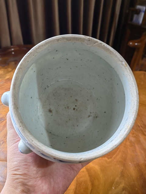 古玩陶瓷青花一束蓮虎頭鈕小粥罐拍賣,當前價格450元