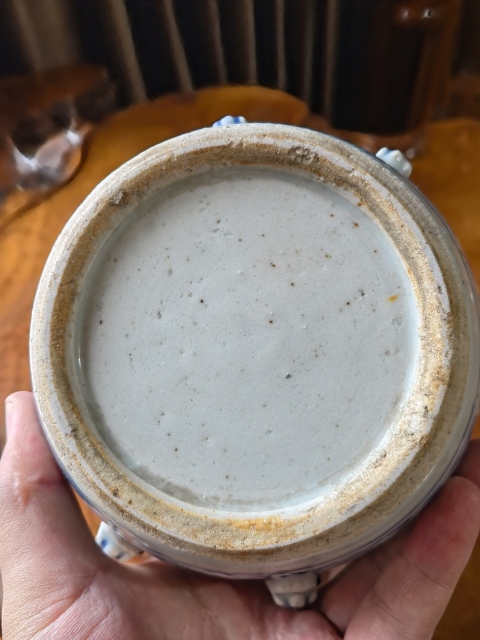 古玩陶瓷青花一束蓮虎頭鈕小粥罐拍賣,當前價格450元