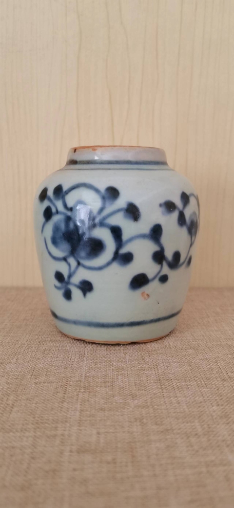 古玩陶瓷明末清初花卉紋青花罐拍賣，當前價格1000元