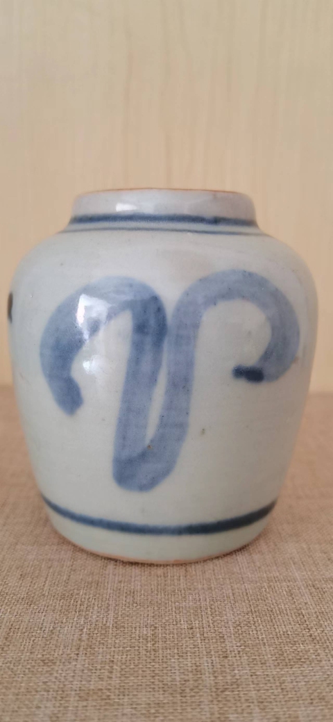 古玩陶瓷明末清初花卉紋青花罐拍賣，當前價格1000元