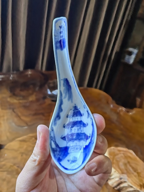 古玩陶瓷青花亭臺樓閣山水人物紋勺拍賣，當前價格178元