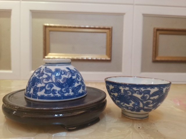 古玩陶瓷民國纏枝花卉紋青花杯一對（雙圈款）拍賣，當前價格168元