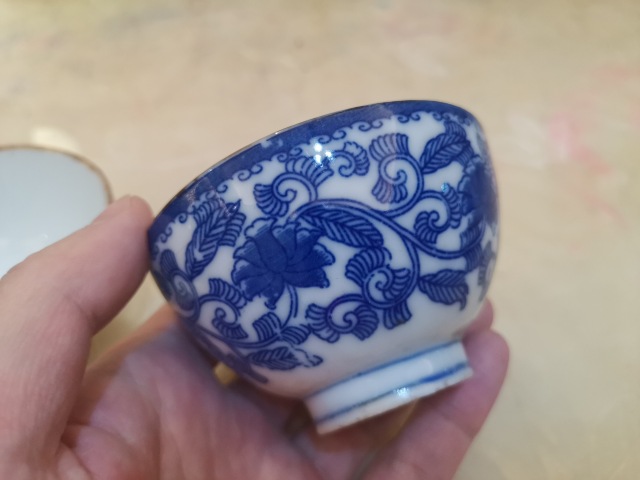 古玩陶瓷民國纏枝花卉紋青花杯一對（雙圈款）拍賣，當前價格168元