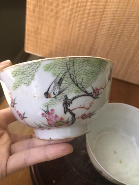 古玩陶瓷民國花鳥紋彩繪碗一對拍賣，當前價格800元