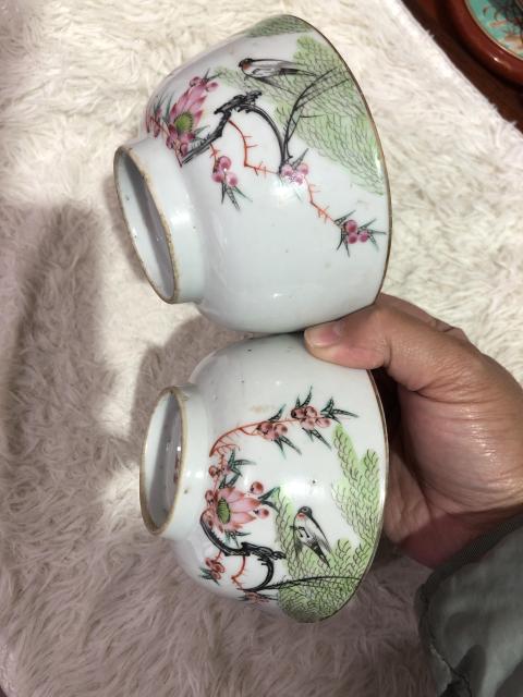 古玩陶瓷民國花鳥紋彩繪碗一對拍賣，當前價格800元