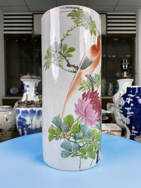 古玩陶瓷民國(guó)精品 名家 粉彩花鳥(niǎo)詩(shī)文帽筒拍賣，當(dāng)前價(jià)格950元