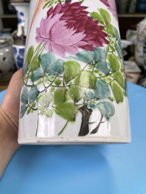 古玩陶瓷民國(guó)精品 名家 粉彩花鳥(niǎo)詩(shī)文帽筒拍賣，當(dāng)前價(jià)格950元