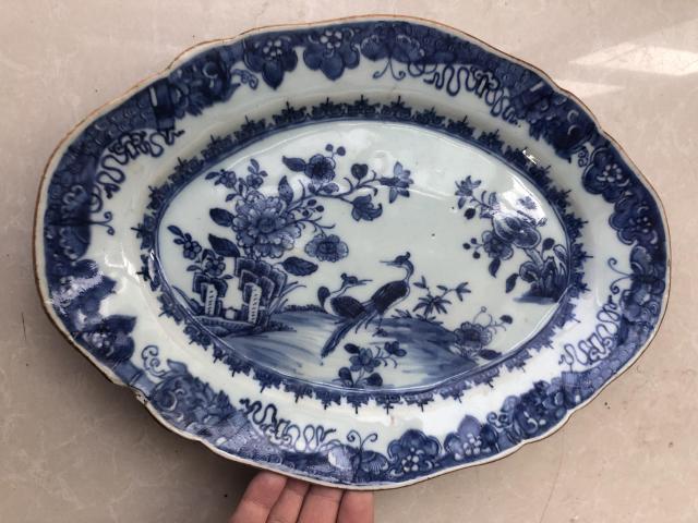 古玩陶瓷清代乾隆山水紋青花盤拍賣，當前價格2800元