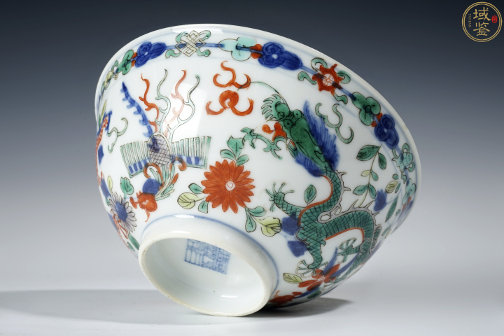 古玩陶瓷清光緒 青花五彩龍鳳呈祥紋大碗拍賣，當前價格27500元