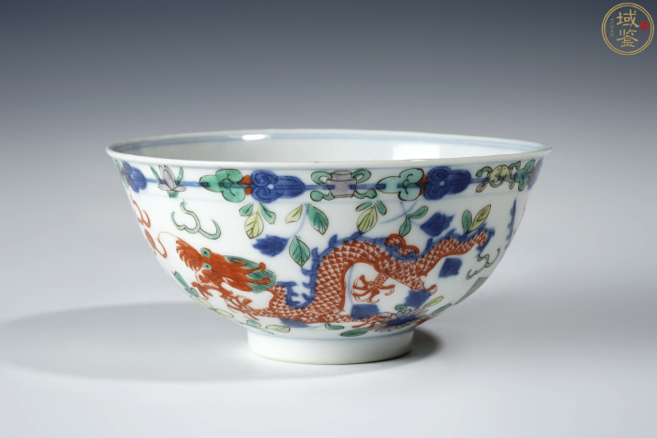 古玩陶瓷清光緒 青花五彩龍鳳呈祥紋大碗拍賣，當前價格27500元