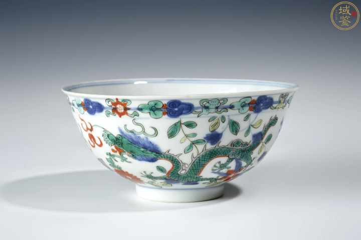 古玩陶瓷清光緒 青花五彩龍鳳呈祥紋大碗拍賣，當前價格27500元