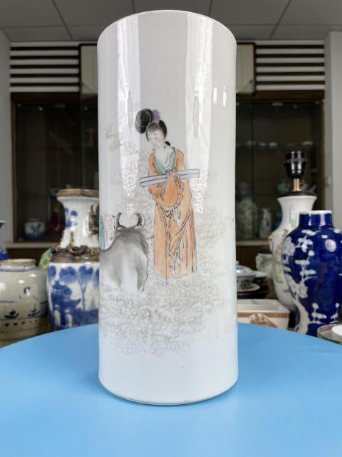 古玩陶瓷民國 極品粉彩鵲橋相會圖帽筒拍賣,當前價格3700元
