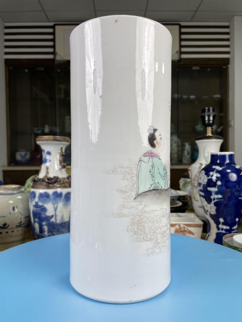 古玩陶瓷民國 極品粉彩鵲橋相會圖帽筒拍賣,當前價格3700元