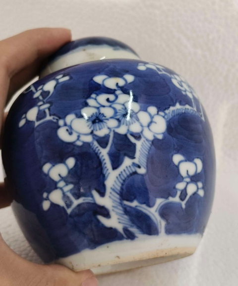 古玩陶瓷【望月樓】清晚期青花留白冰梅紋蓋罐拍賣(mài),當(dāng)前價(jià)格1500元