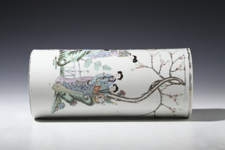 古玩陶瓷民國·粉彩桃花仕女紋帽筒拍賣，當前價格2300元