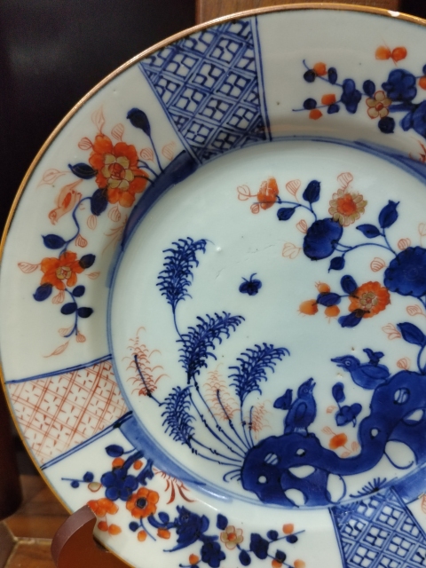 古玩陶瓷清康熙折枝牡丹花鳥紋青花盤拍賣，當前價格188元