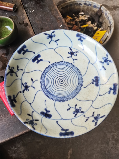 古玩陶瓷青花靈芝花卉盤拍賣,當前價格499元