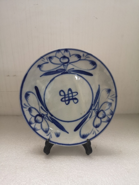 古玩陶瓷清代花卉紋磁州窯青花盤拍賣,當前價格450元