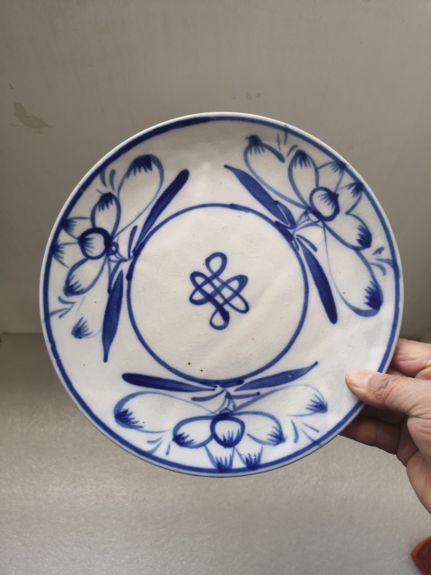 古玩陶瓷清代花卉紋磁州窯青花盤拍賣,當前價格450元
