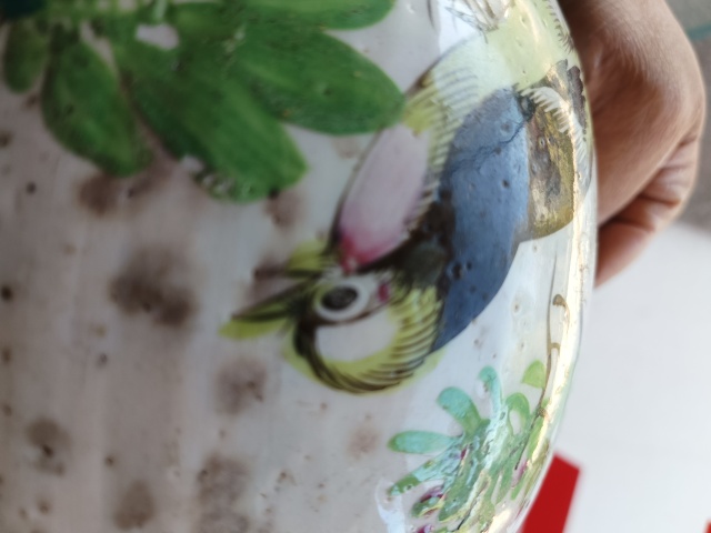 古玩陶瓷【民國】花鳥紋彩繪西瓜罐拍賣，當前價格180元
