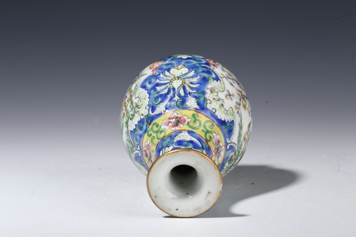 古玩陶瓷清乾隆·粉彩開窗花鳥紋小玉壺春瓶拍賣，當前價格8500元