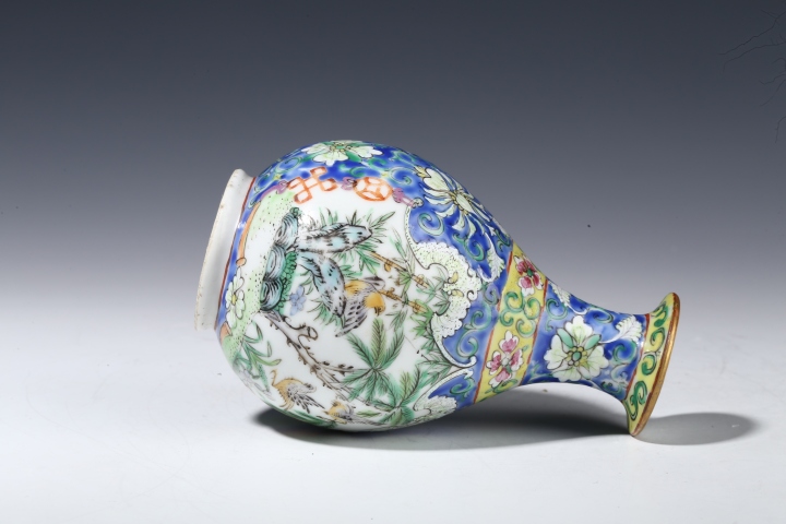 古玩陶瓷清乾隆·粉彩開窗花鳥紋小玉壺春瓶拍賣，當前價格8500元