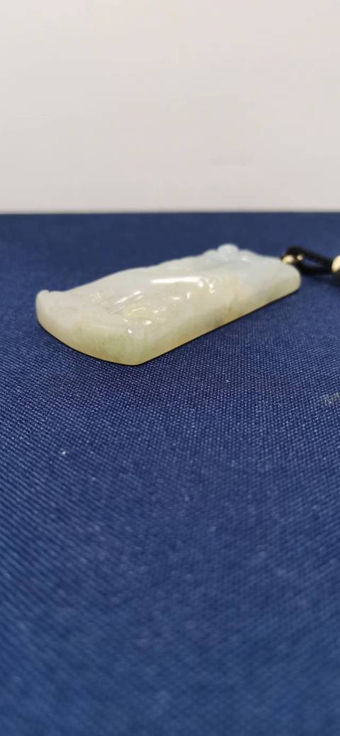 古玩玉器天然冰糯種翡翠山水牌拍賣,當前價格600元