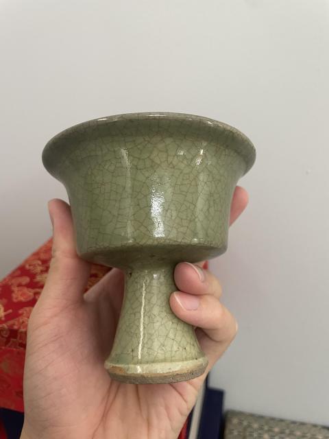 古玩陶瓷明代?龍泉窯青釉高足杯拍賣，當前價格3980元