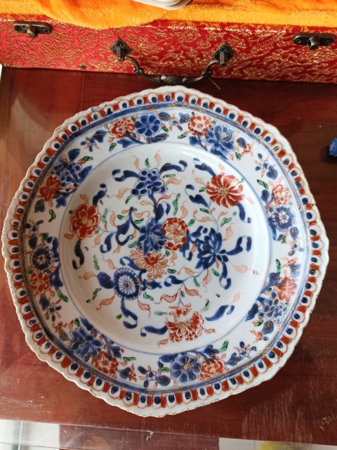 古玩陶瓷【康熙精品】青花礬紅描金折枝花卉紋花口八方深腹折腰盤拍賣,當前價格9800元