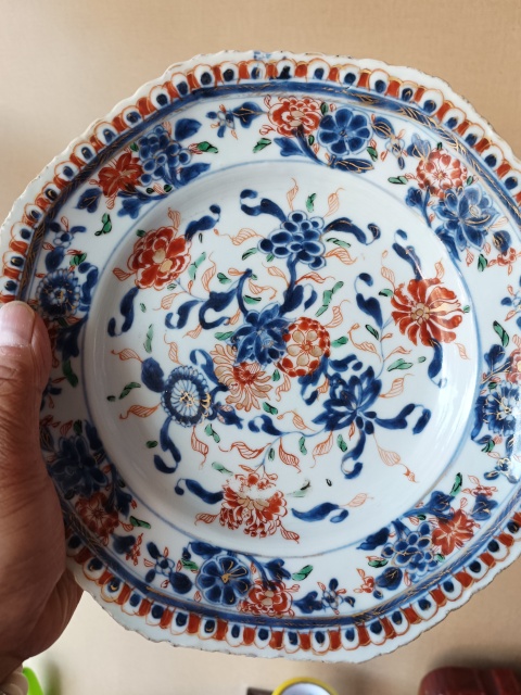 古玩陶瓷【康熙精品】青花礬紅描金折枝花卉紋花口八方深腹折腰盤拍賣,當前價格9800元