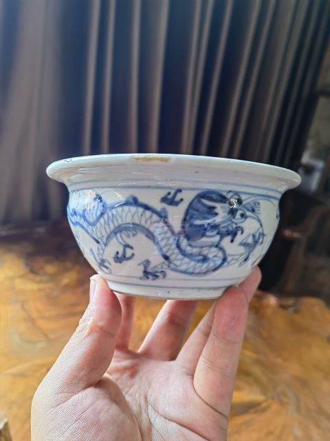 古玩陶瓷清代道光至咸豐德化窯青花龍紋圈足香爐拍賣，當前價格1800元