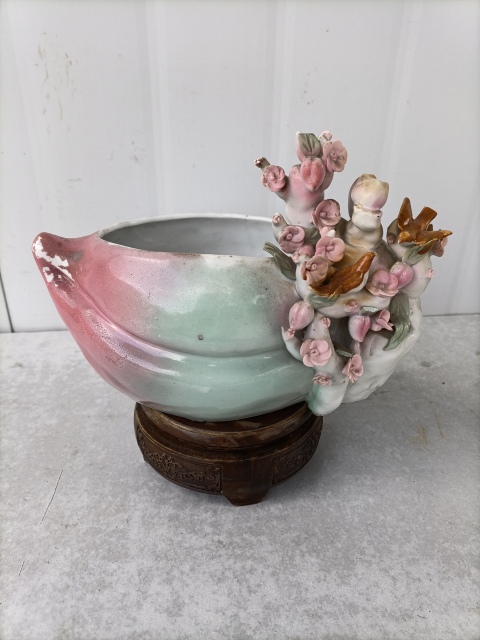 古玩陶瓷出口創匯期貼塑桃紋洗拍賣，當前價格300元