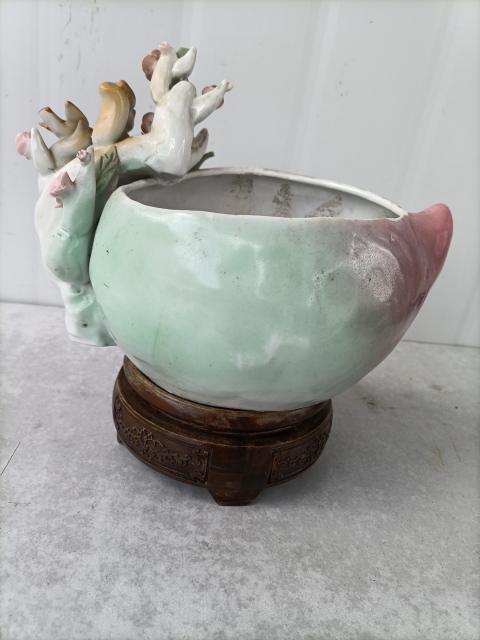 古玩陶瓷出口創匯期貼塑桃紋洗拍賣，當前價格300元