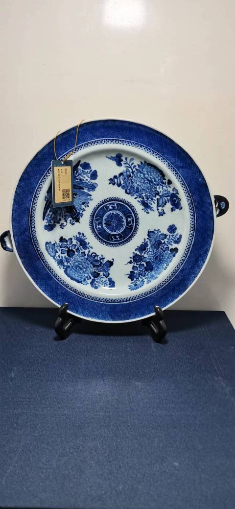 古玩陶瓷青花牡丹八寶紋溫盤拍賣,當(dāng)前價格7800元