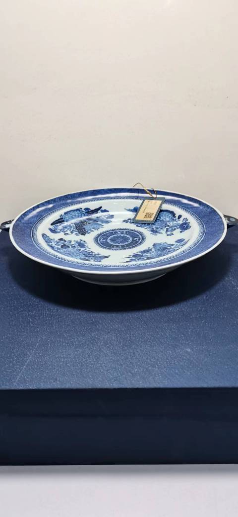 古玩陶瓷青花牡丹八寶紋溫盤拍賣,當(dāng)前價格7800元
