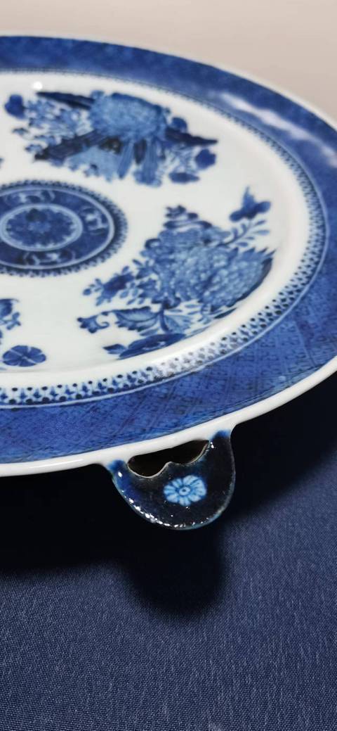 古玩陶瓷青花牡丹八寶紋溫盤拍賣,當(dāng)前價格7800元