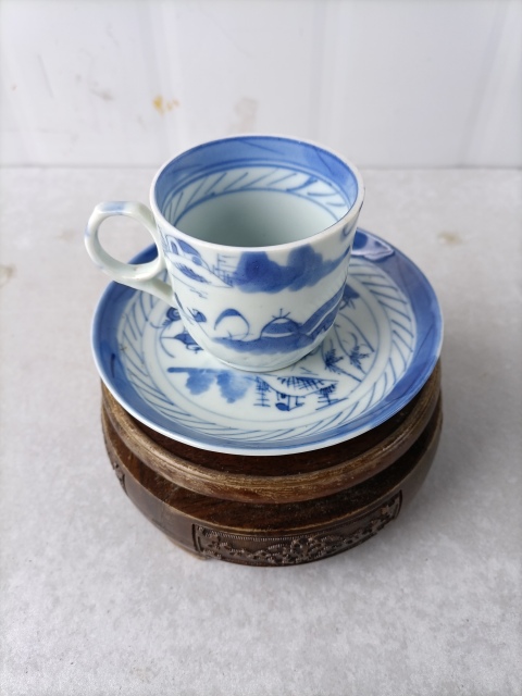 古玩陶瓷青花亭臺樓閣紋杯碟拍賣,當前價格1500元