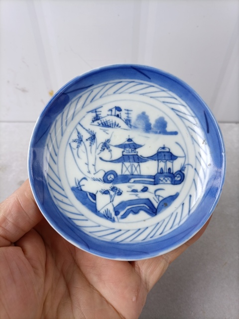 古玩陶瓷青花亭臺樓閣紋杯碟拍賣,當前價格1500元