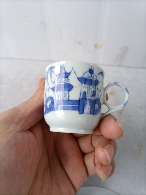 古玩陶瓷青花亭臺樓閣紋杯碟拍賣,當前價格1500元