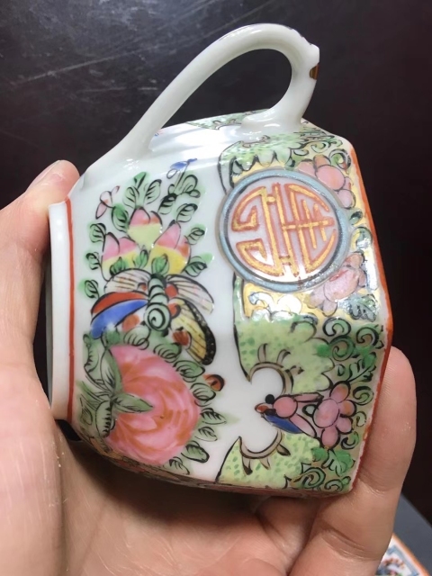 古玩陶瓷民國.廣彩壽紋八方杯盤拍賣,當前價格1180元