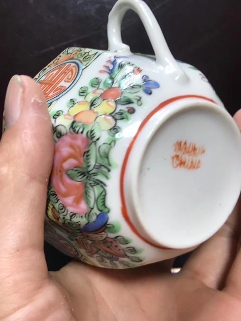 古玩陶瓷民國.廣彩壽紋八方杯盤拍賣,當前價格1180元