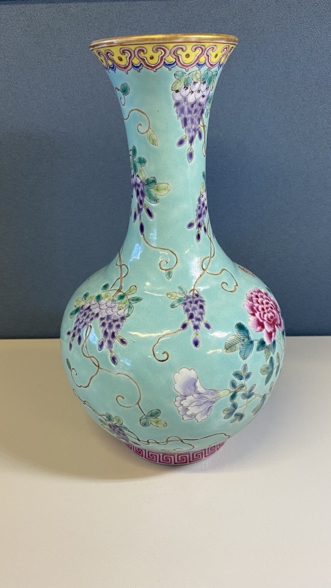古玩陶瓷大雅齋綠粉彩玉堂春賞瓶拍賣,當前價格16800元